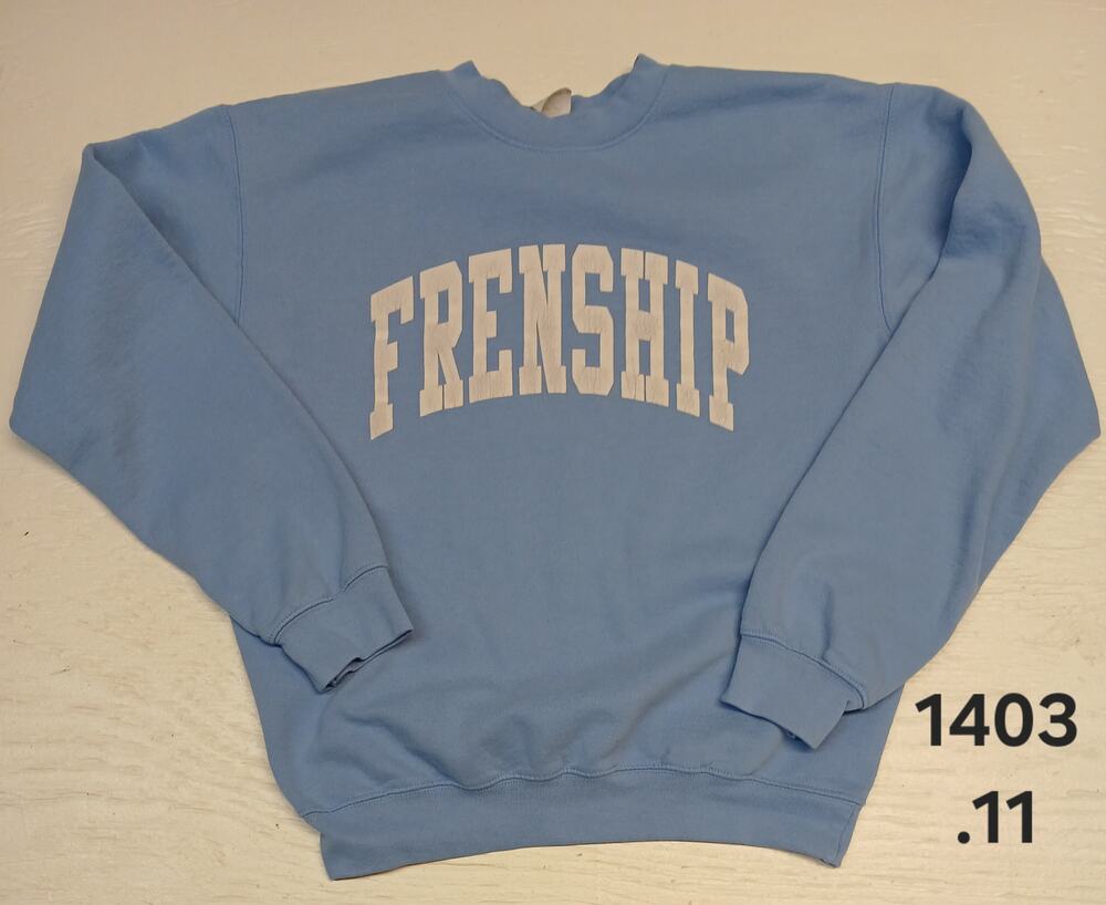 Gildan (Small) Light Blue Printed Crew Neck Pullover Sweater